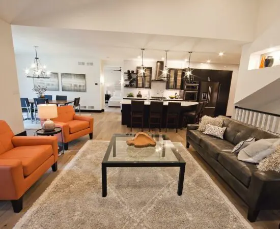 Open floor plan with kitchen and living room