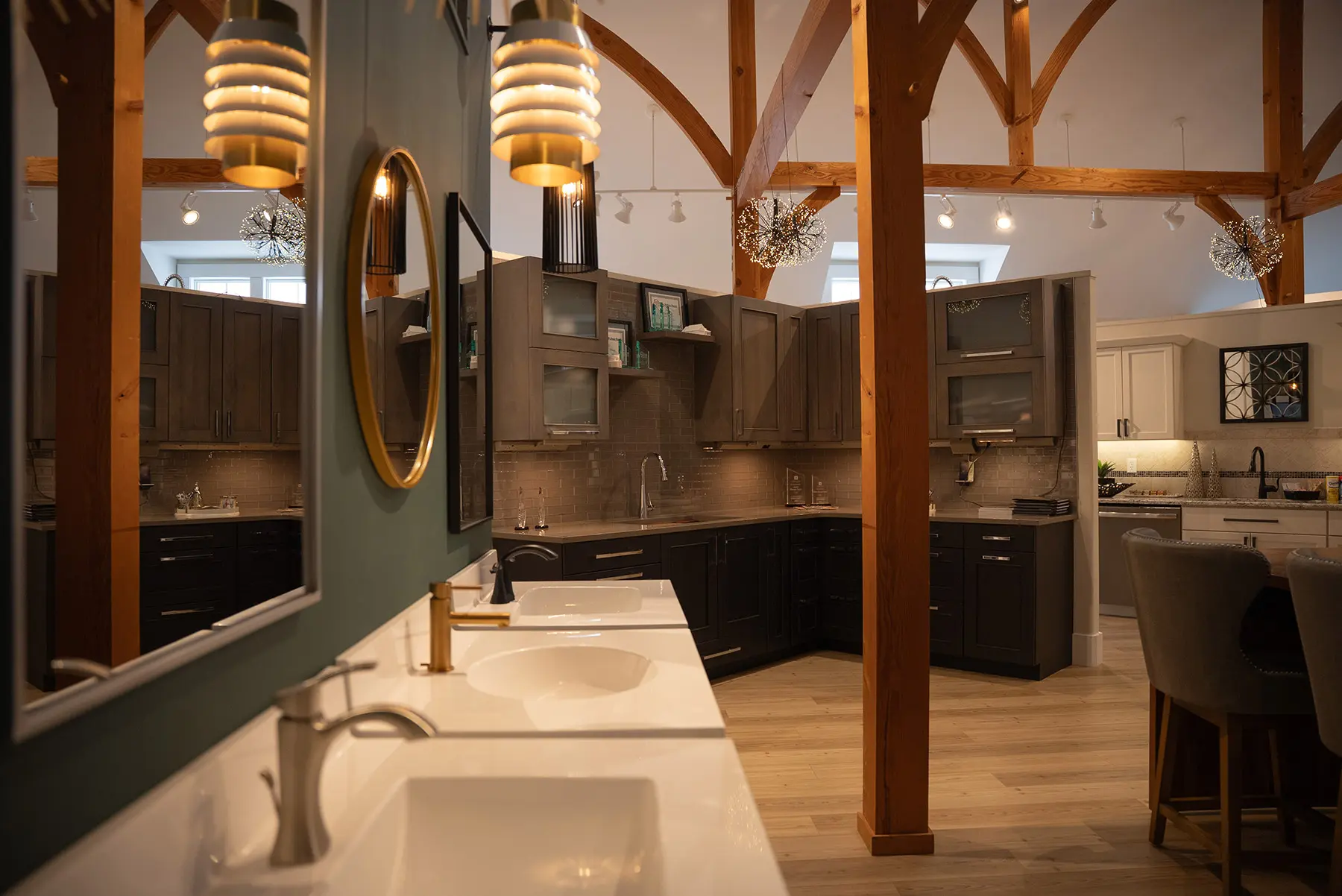 Bathroom vanities, mirrors, and lighting samples